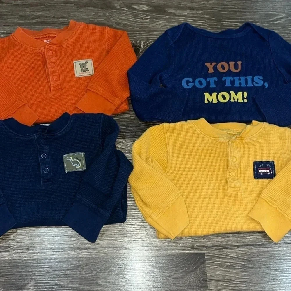 Set of 4 waffle knit long-sleeved onesie and 1 pair of pants